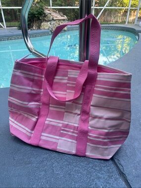 Victoria's Secret Pink & Cream Striped Canvas Tote, NWT